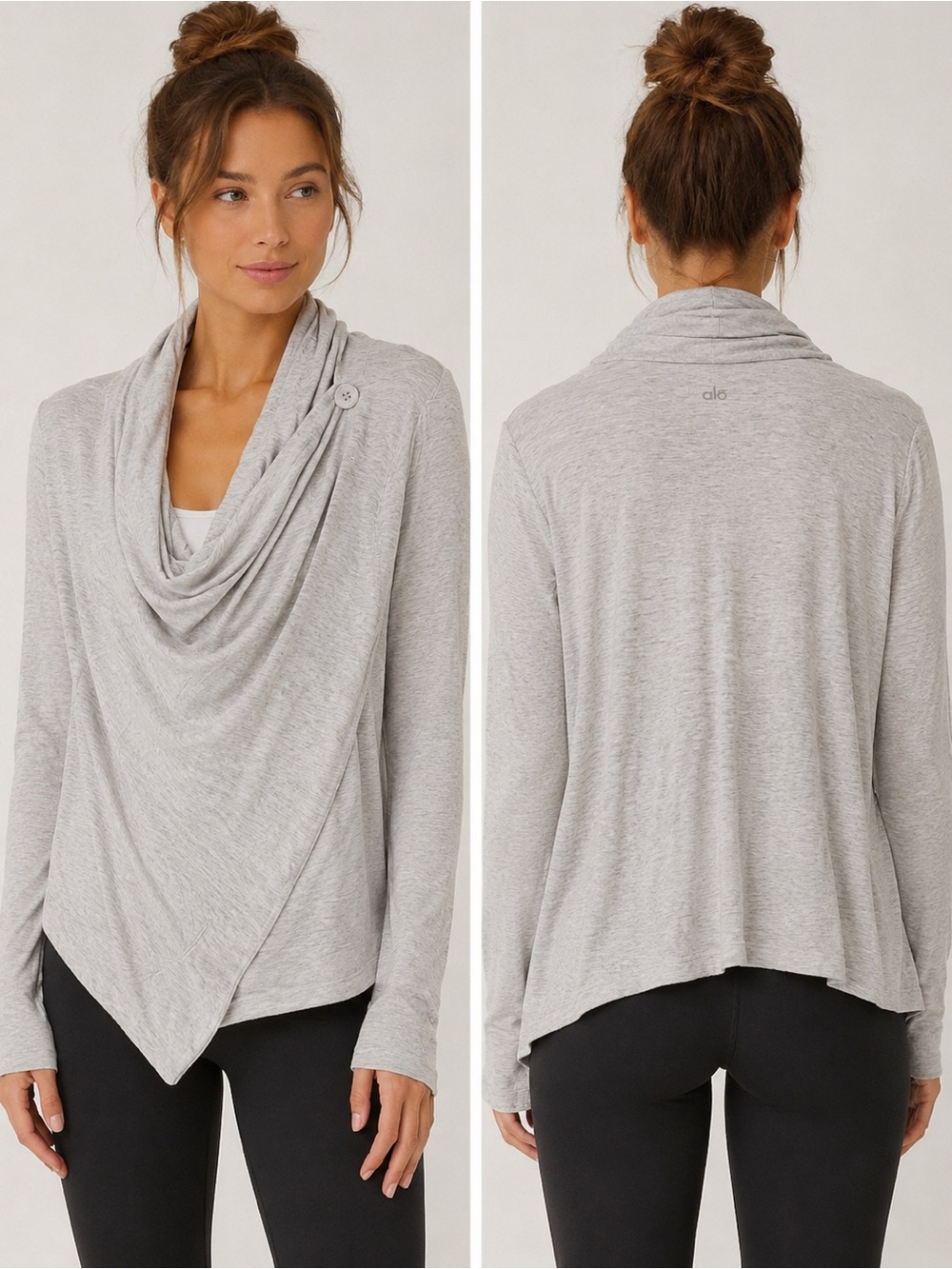 Alo Women's Light Gray Draped Cowl Neck Sweater